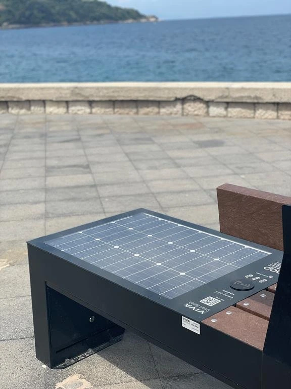 VIVA smart bench Sorrento Marina Piccola solar energy recycled plastic 2.1m wireless charging USB LED - sustainable coastal furniture