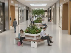 isola quadrata con fioriera plastica riciclata smart viva per centri commerciali foto2