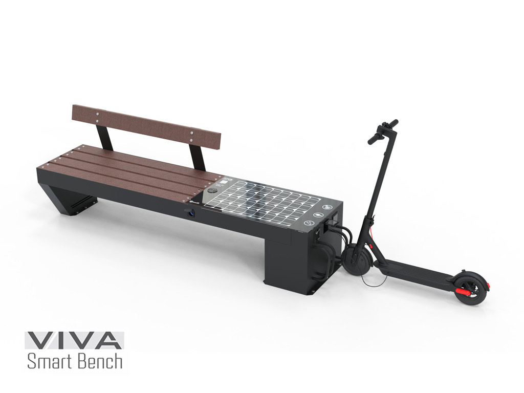 VIVA Smart e-cicle smart bench for urban mobility with scooter