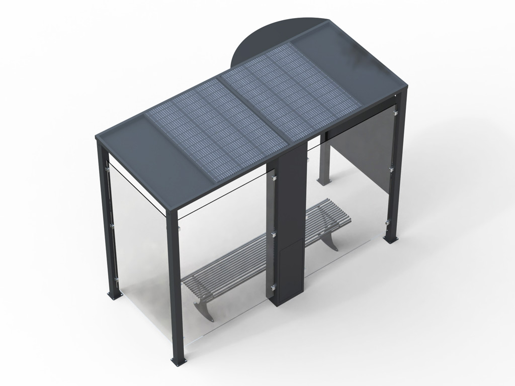 pensilina attesa bus con fotovoltaico arredo urbano acciaio 3mt 2