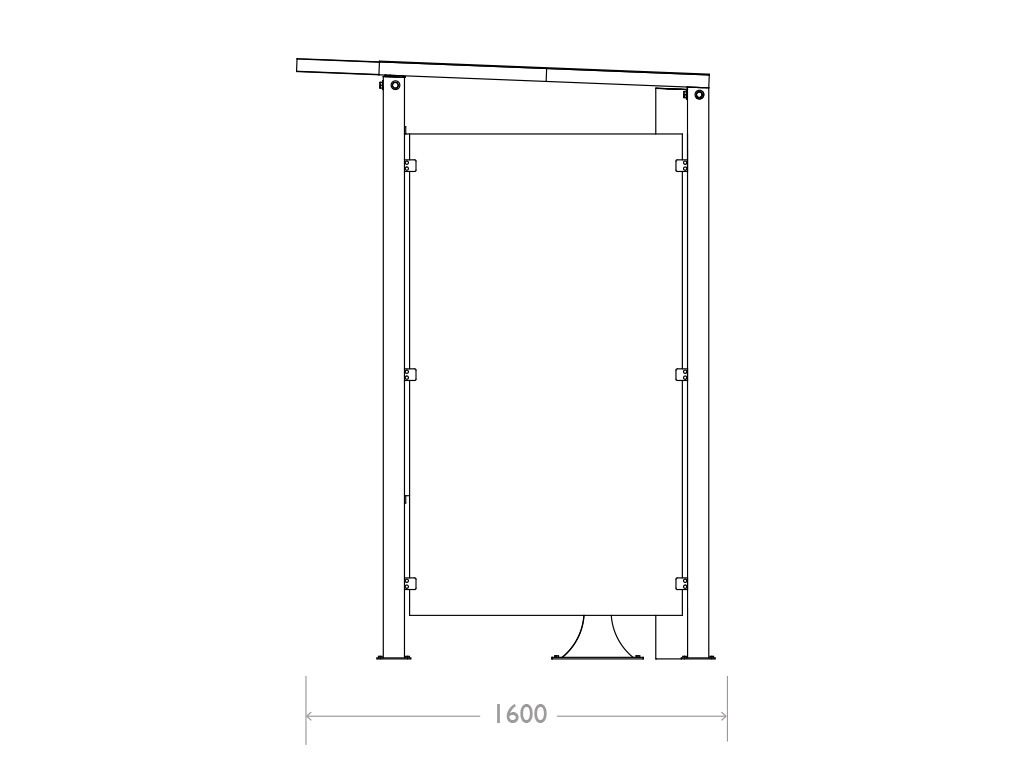 prospetto laterale pensilina attesa bus con fotovoltaico arredo urbano acciaio 3mt