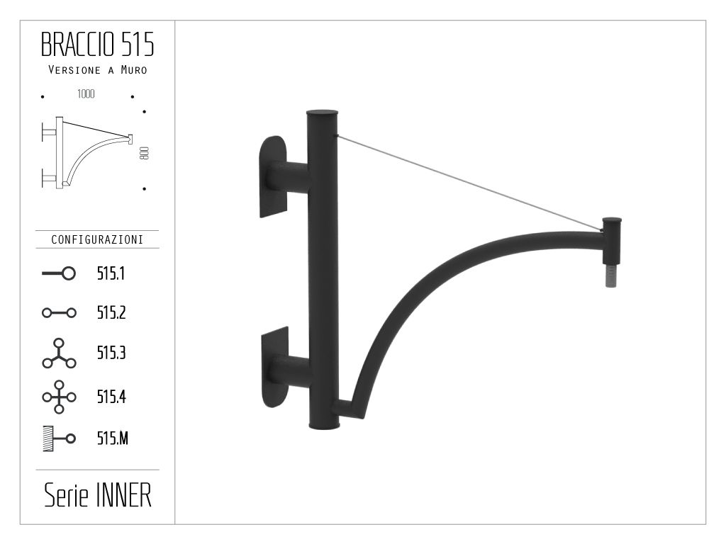 Braccio serie INNER con ornamento curvato e tirante - singolo