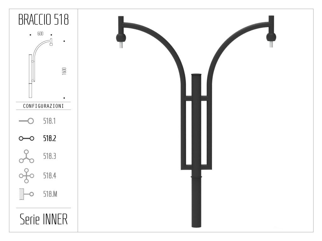 Braccio serie INNER curvo a pastorale alto - singolo