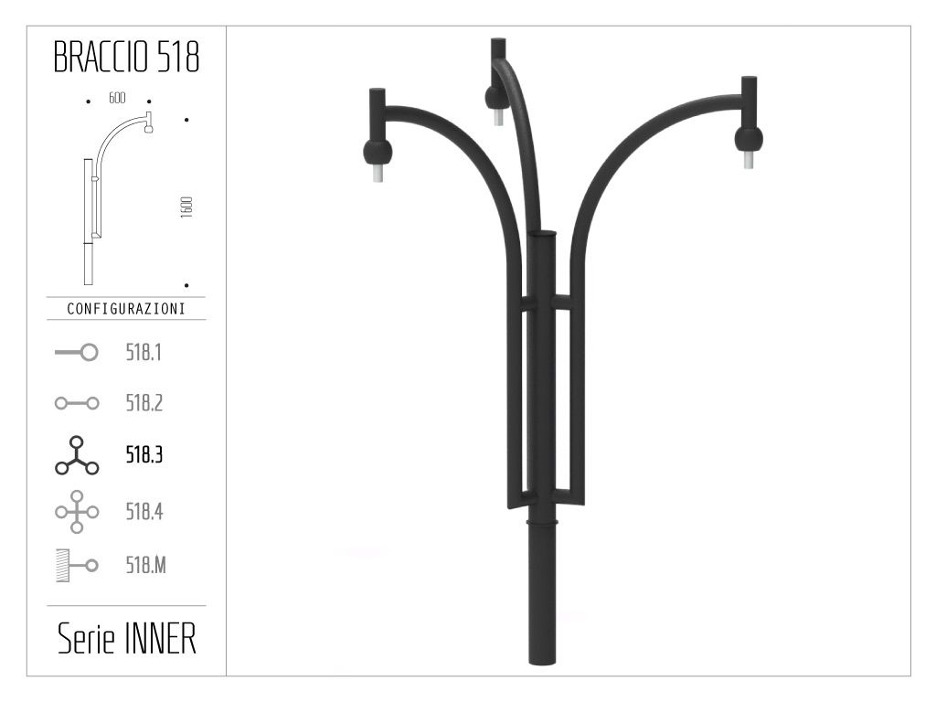 Braccio serie INNER curvo a pastorale alto - singolo