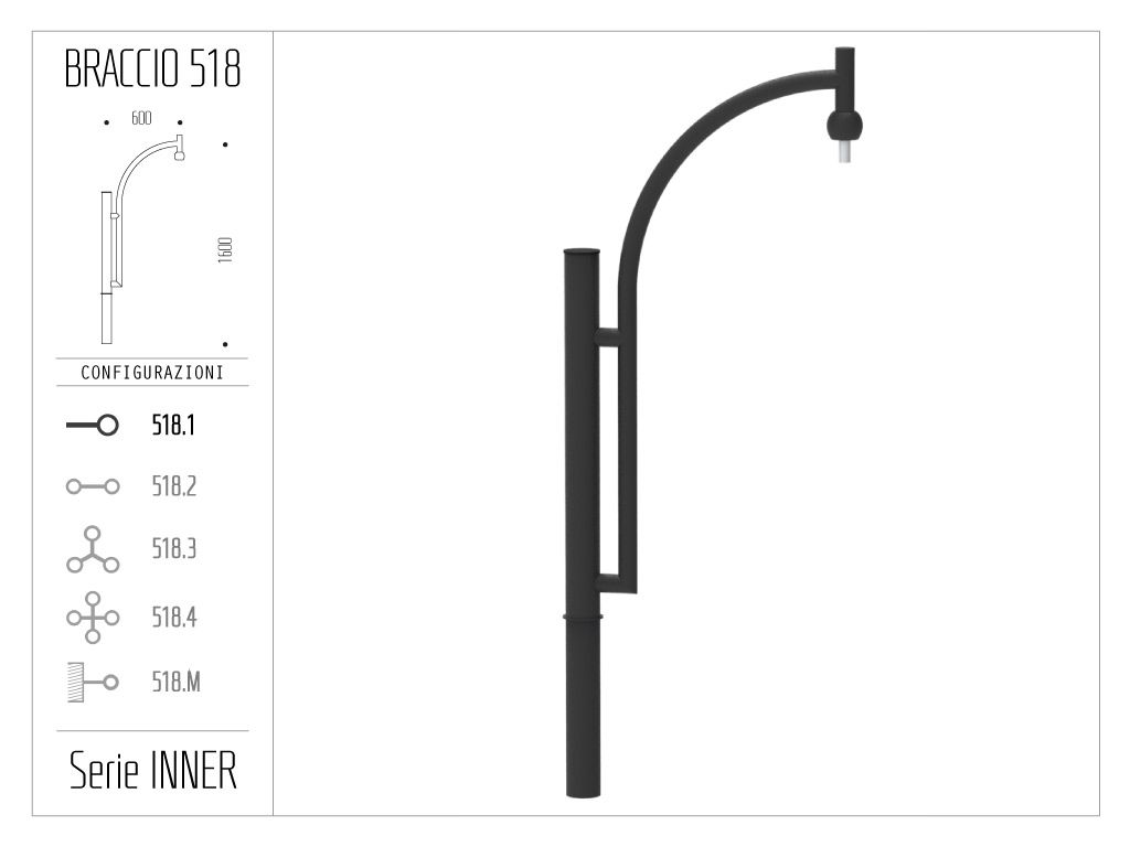 Braccio serie INNER curvo a pastorale alto - singolo