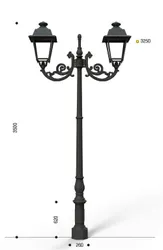 Meridiana Cast iron  post with steel core, base cod. 110, two brackets cod. 403 and two lanterns cod. 602