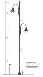 Palo h.f.t. 7,5 con base 326 , e due lampare sfalsate hpl 5m e 7,4m 