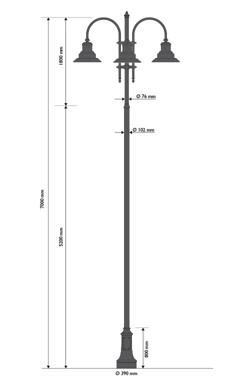 cod 100031 3 palo ghisa acciaio base 311 pastorale 505 3 triplo e tre lampare 622