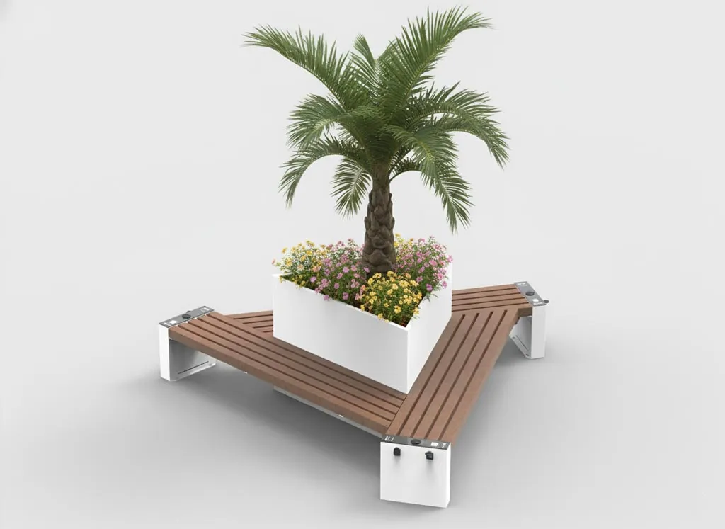 isola triangolare con fioriera plastica riciclata smart viva per centri commerciali