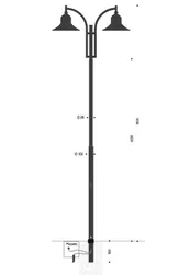 Palo INNER in acciaio con braccio doppio curvato e lampare 630