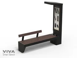 Smart VIVA ADV ( advertising ) Solar Powered Bench Charging IOT ready, seat and backrest in recycled plastic , WIRELESS recharge devices, USB, LED lighting and backlight totem for advertising 