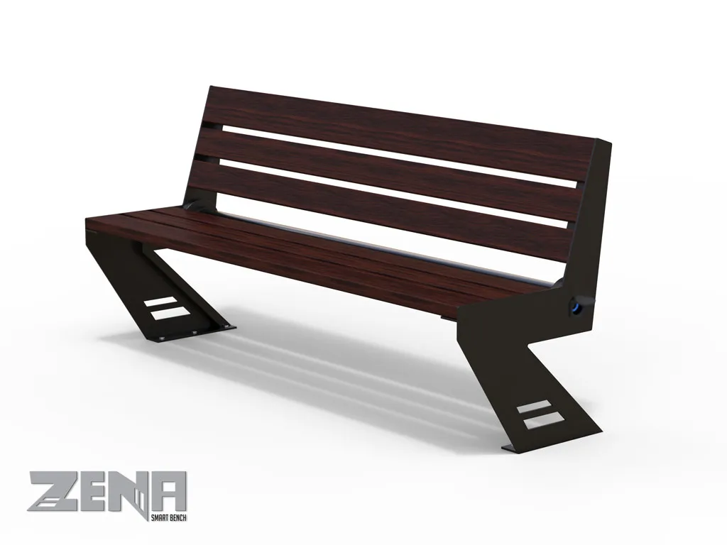 panchina zena smart acciaio laser legno moderna arredo urbano smartcity usb wifi bench