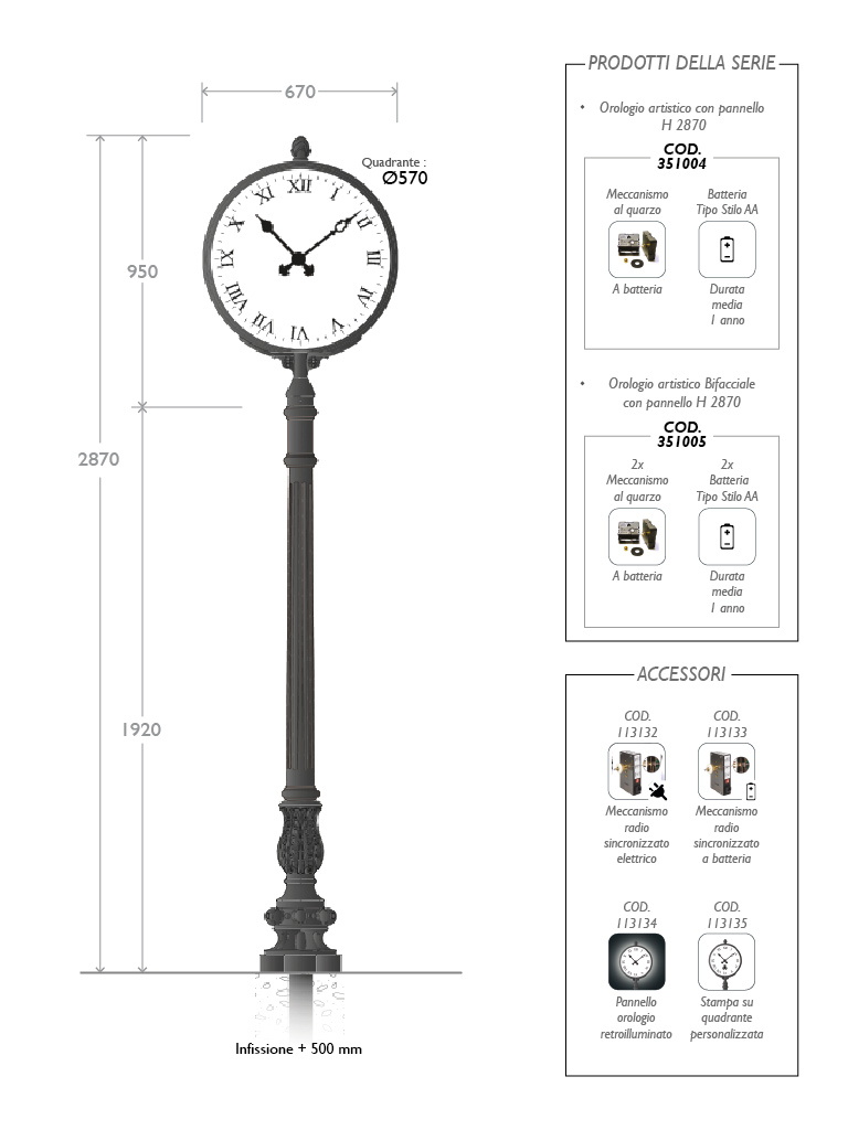 Misure Orologio in ghisa