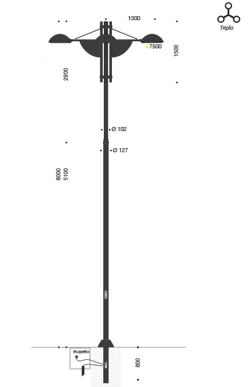 Palo SKY LED a tre bracci per rotatorie misure
