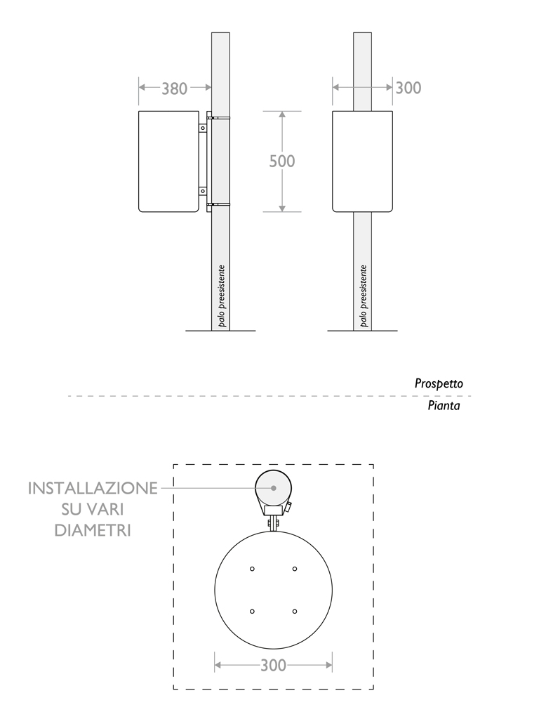 Misure Cestino per innesto su palo