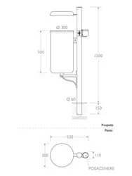Misure Cestino Marinetti con , mensola in acciaio, coperchio e posacenere piccolo