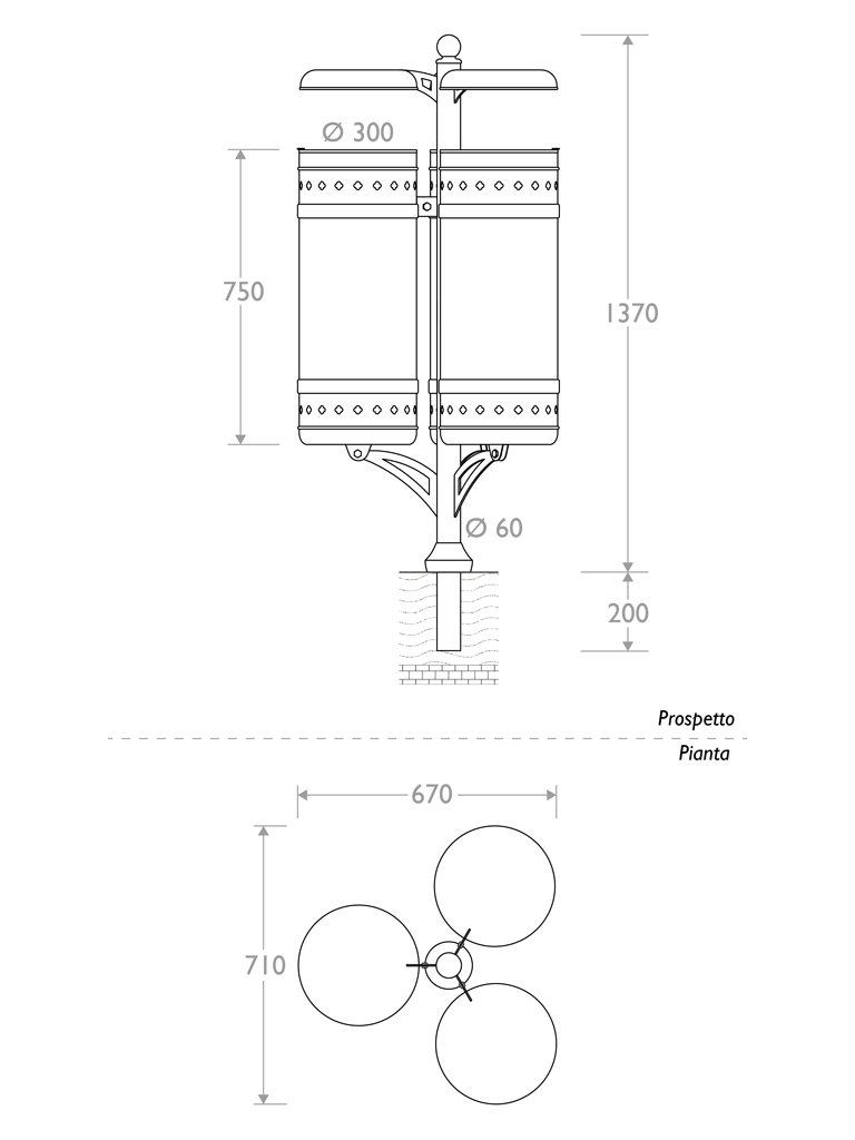 Misure Cestino Michelangelo triplo
