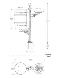 Cestino in acciaio e ghisa Raffaello con posacenere - dettagli