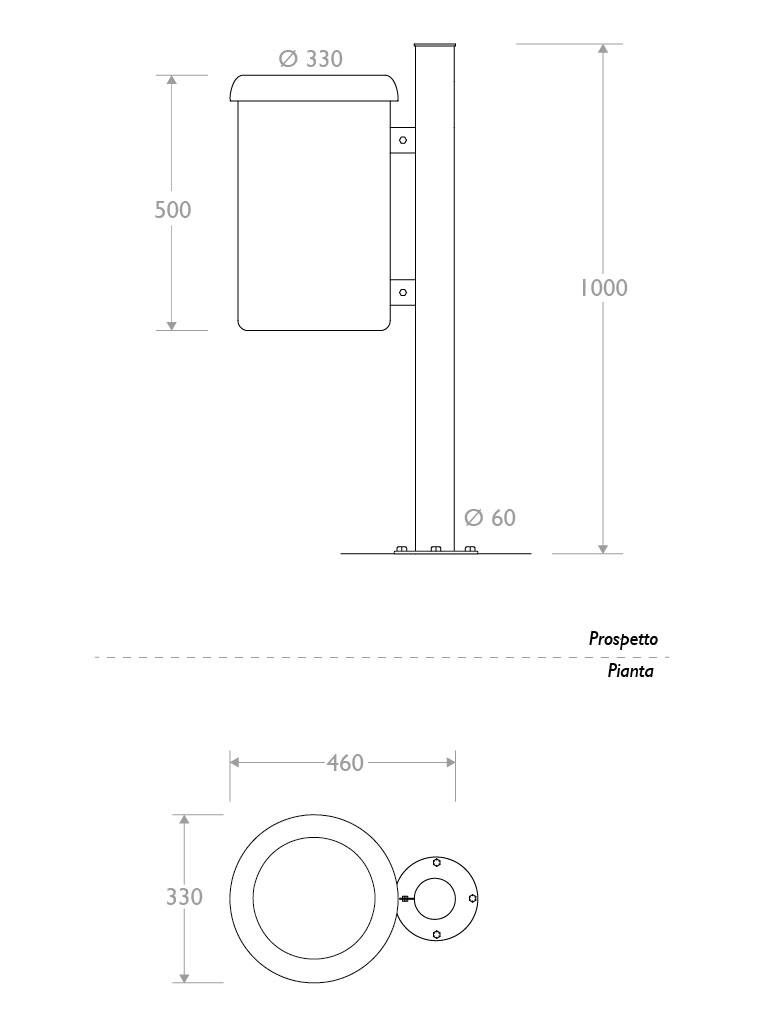 Misure Cestino singolo