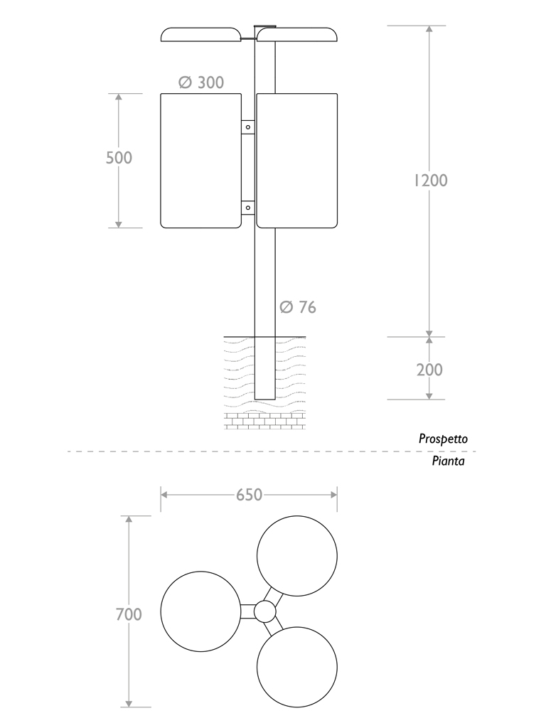 Misure Cestino Triplo con coperchio