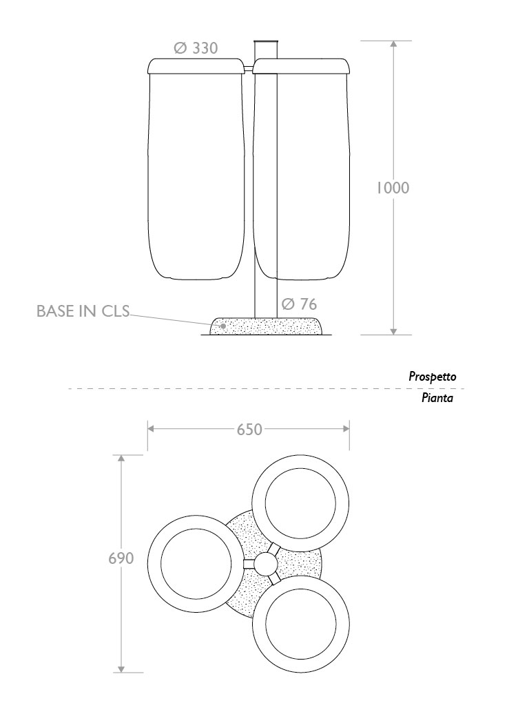cestino trespolo 330511 triplo base cls ciambelle