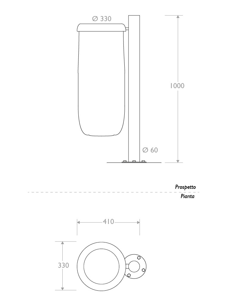 Misure cestino antiterrorismo singolo