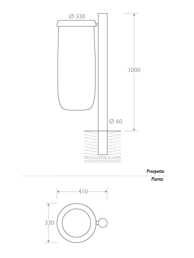 Misure cestino antiterrorismo singolo