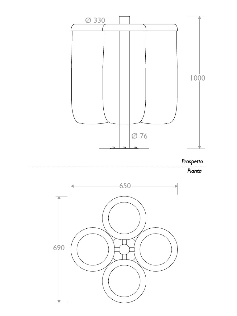 Misure Cestino antiterrorismo quadruplo