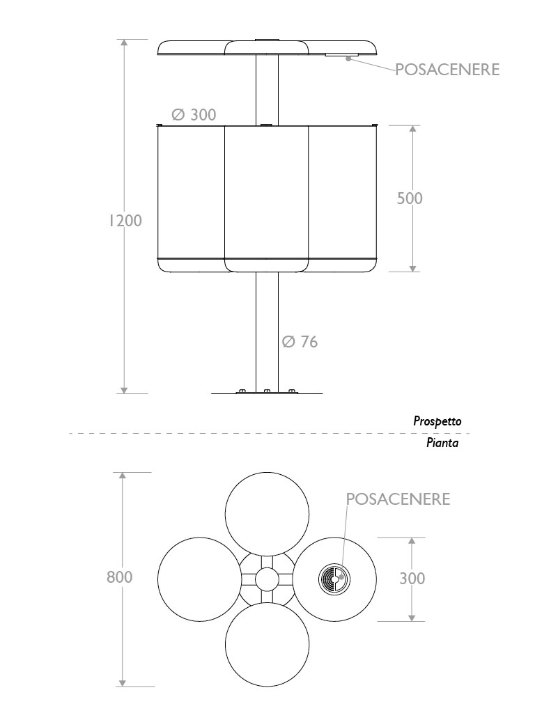 Misure Cestino Triplo con coperchio