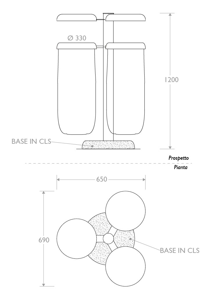 Misure Cestino antiterrorismo con coperchi