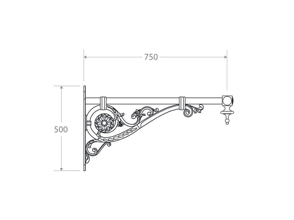 Mensola a muro in ghisa, alluminio e acciaio tipo Giglio - dimensioni