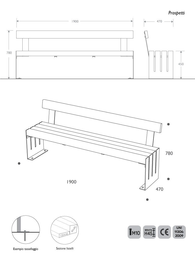 Misure Panchina Modern con schienale