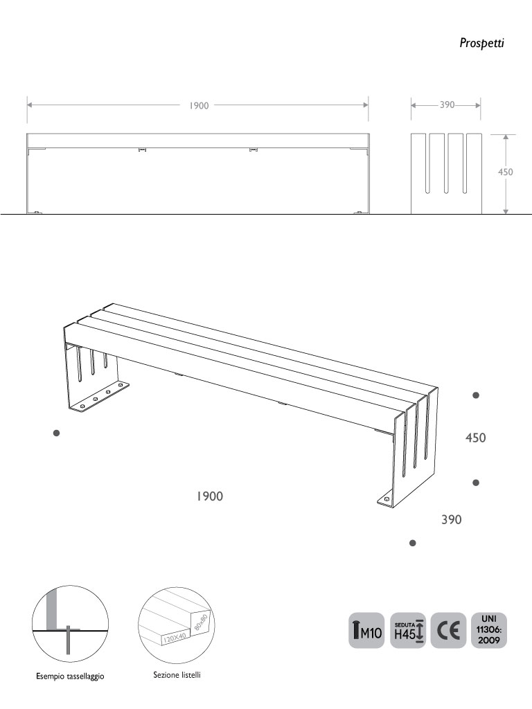 Misure Panchina Modern senza schienale
