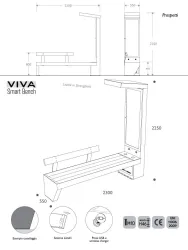 misure 2d panchina viva smart bench ADV SIGNAGE con totem fotovoltaico