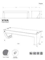 misure panchina VIVA smart bench senza schienale fotovoltaica hybrid portal hotspot wifi