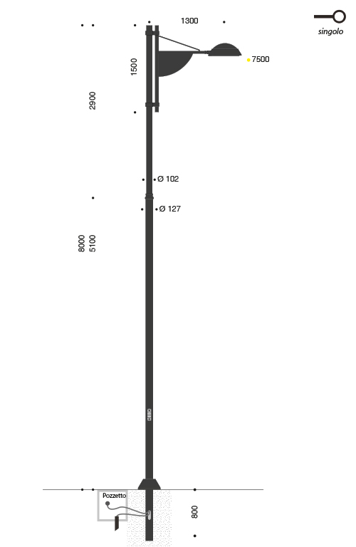Palo SKY LED a un braccio per rotatorie  misure