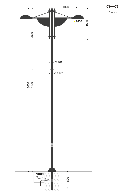 Palo SKY LED a due bracci per rotatorie  misure