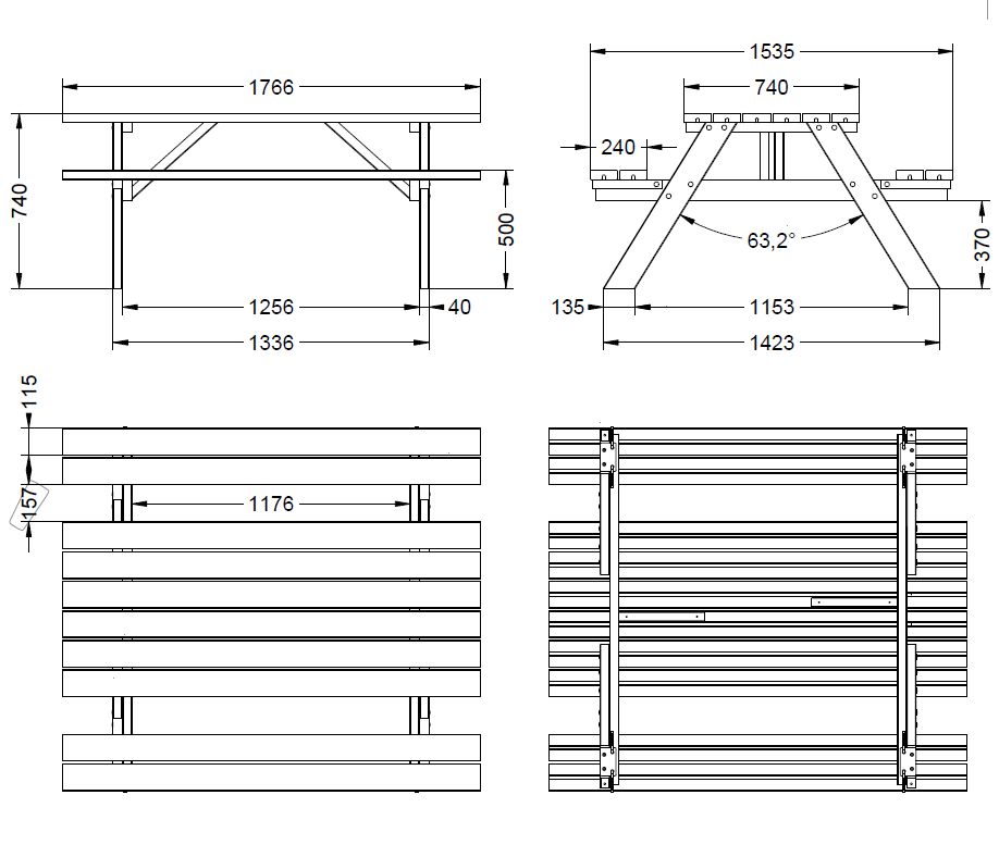 Tavolo PIC NIC in legno dimesioni