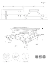 Prospetti e vista 3D panca picnic standard in Strongplast