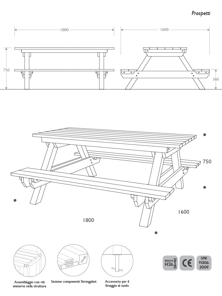 Panca da picnic - particolare degli angoli smussati