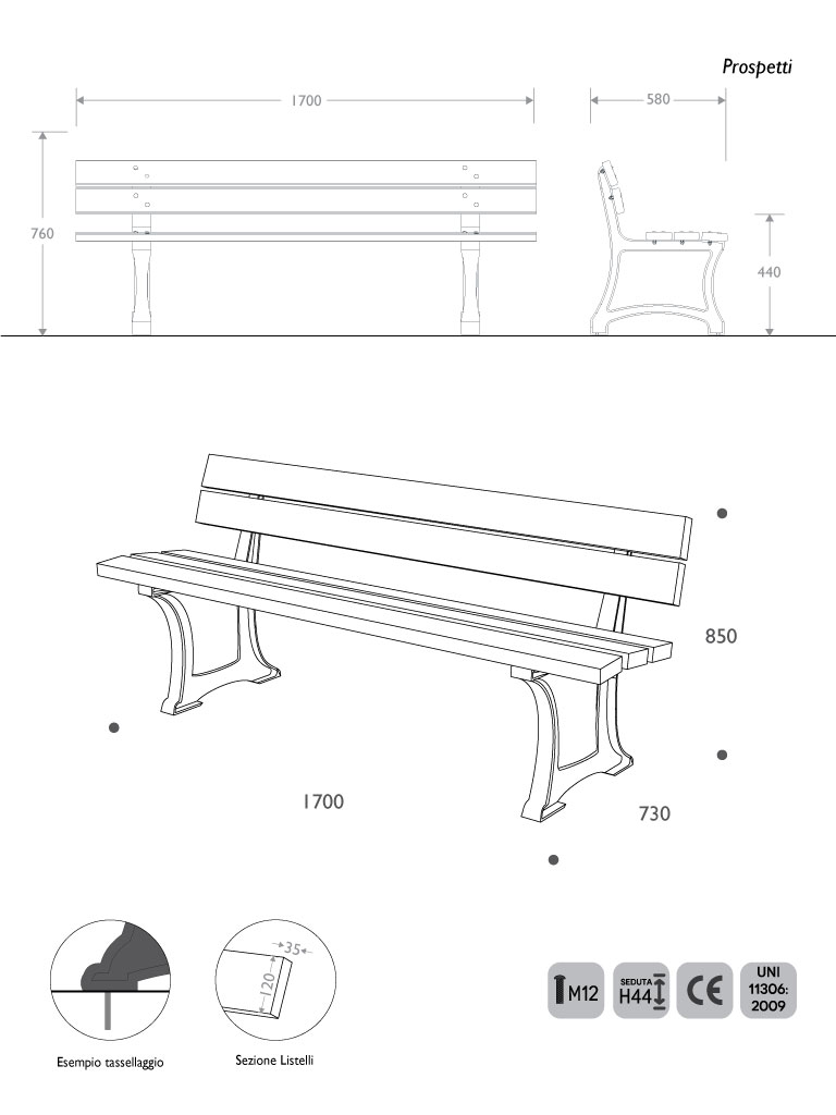 Misure  Panchina Modena