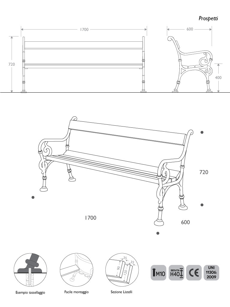 Misure Panchina Vienna