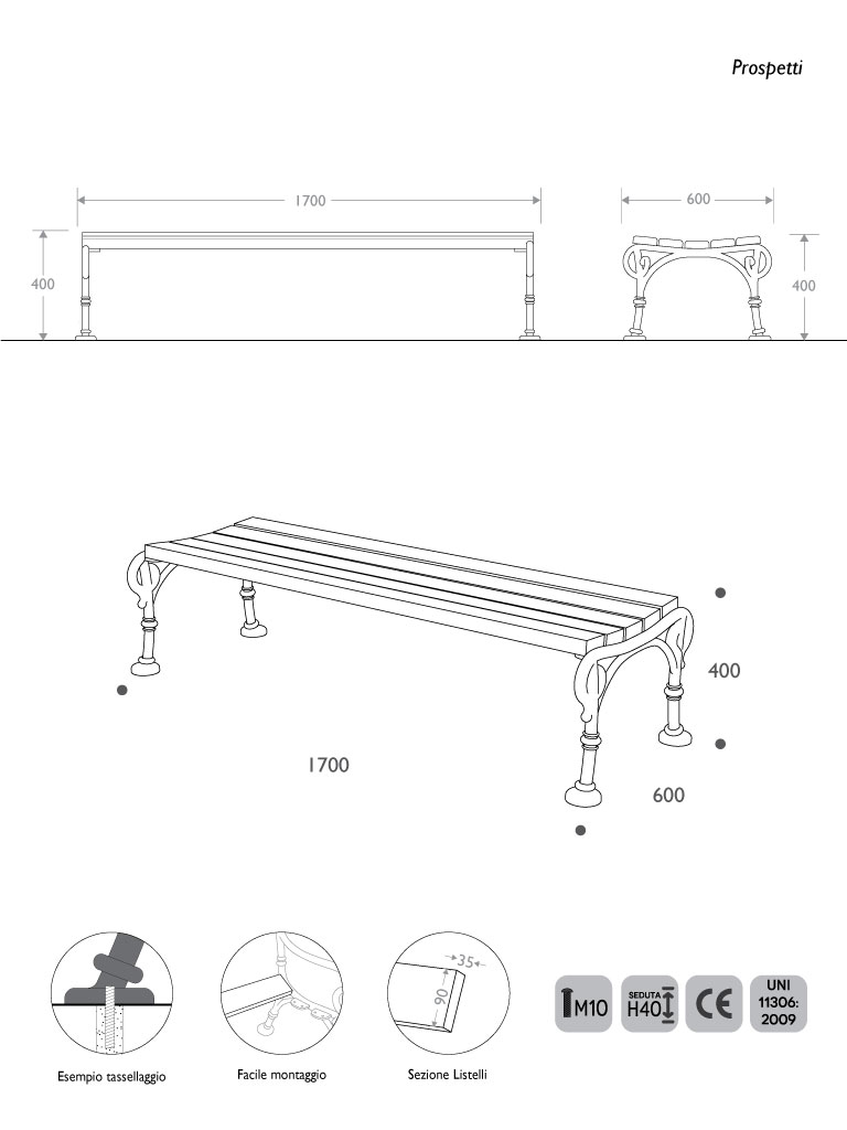 Misure Panchina Vienna senza schienale