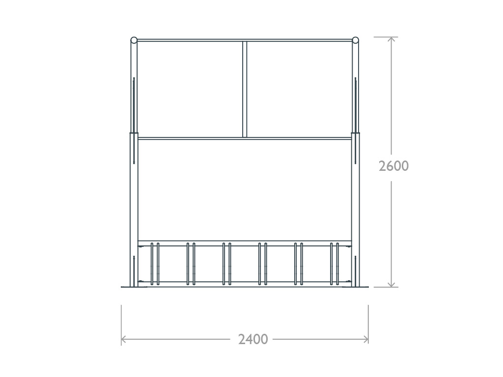 pensilina ppb acciaio policarbonato prospetto frontale
