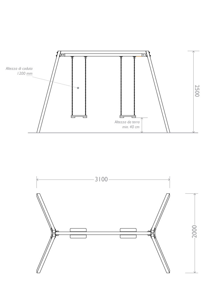 Columpios en plastico recyclado dos sentado normal dimesiones